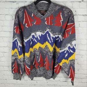 ROBERT STOCK | vintage wool blend trees & mountains scene knit crewneck sweater